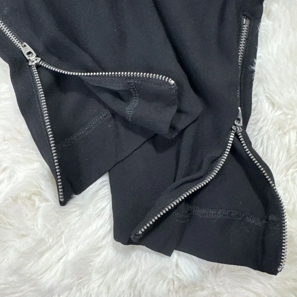 Helmut Lang Pull On Cropped Zip Ankle Knit Pants 0 (29x25.5) Black Womens